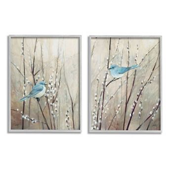 Stupell Home Decor Peaceful Perched Blue Birds Animal Framed Wall Art