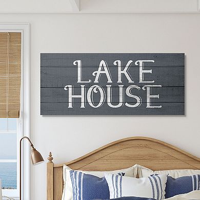 Stupell Home Decor Lake House Sign Blue White Planked Look Framed Wall Art