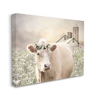 Stupell Home Decor Realistic Cow Floral Crown Canvas Wall Art