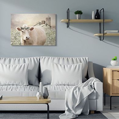Stupell Home Decor Realistic Cow Floral Crown Canvas Wall Art