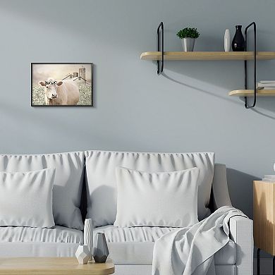 Stupell Home Decor Realistic Cow Floral Crown Framed Wall Art