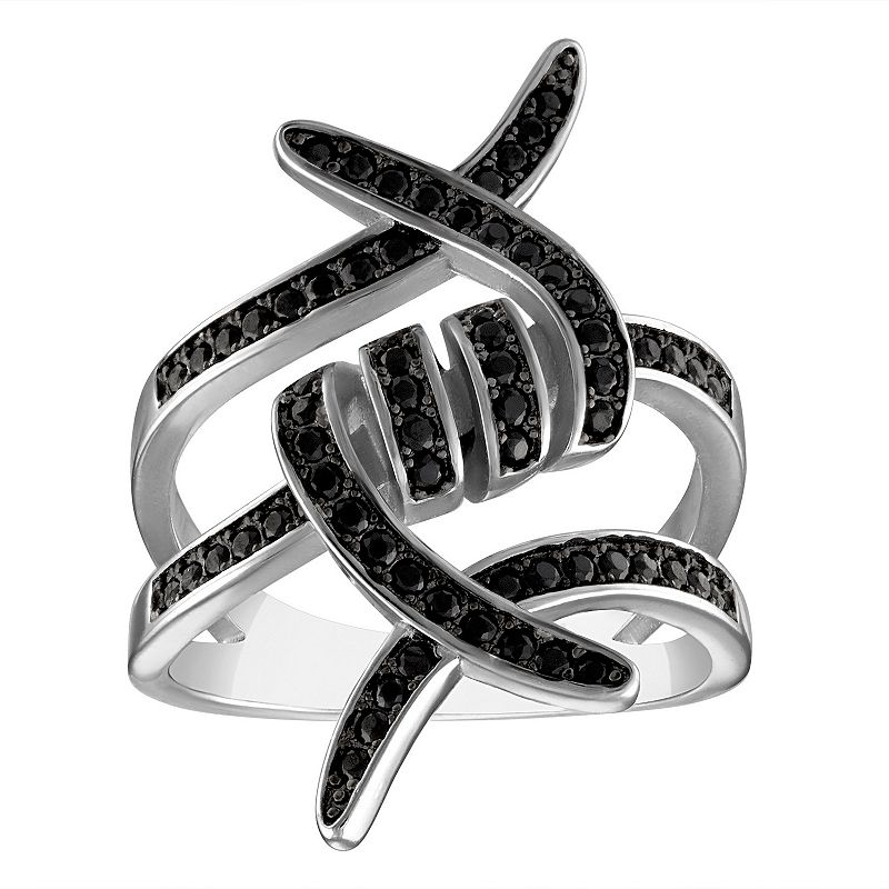 Designs by Gioelli Sterling Silver Black Spinel Ring, Womens, Size: 6, Whi