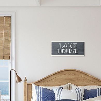 Stupell Home Decor Lake House Sign Blue White Planked Look Framed Wall Art