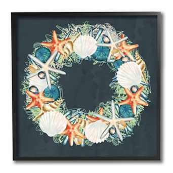 Stupell Home Decor Nautical Sea Shell Wreath Framed Wall Art