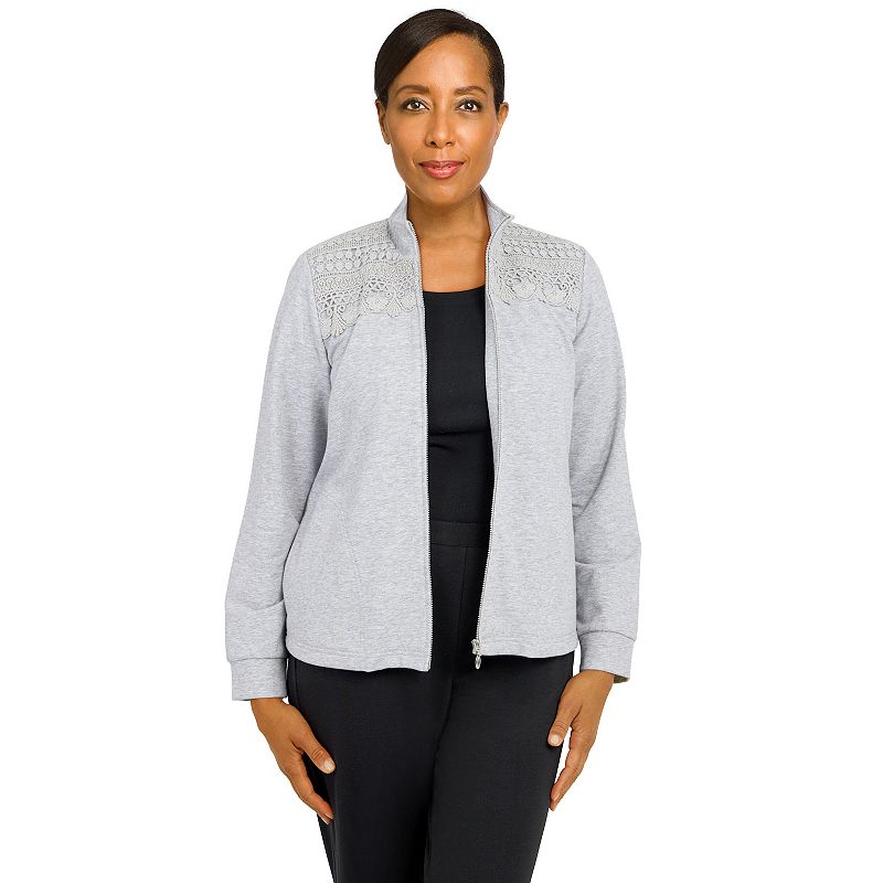 Womens Alfred Dunner Funnelneck Long Sleeve Jacket, Size: Medium, Grey