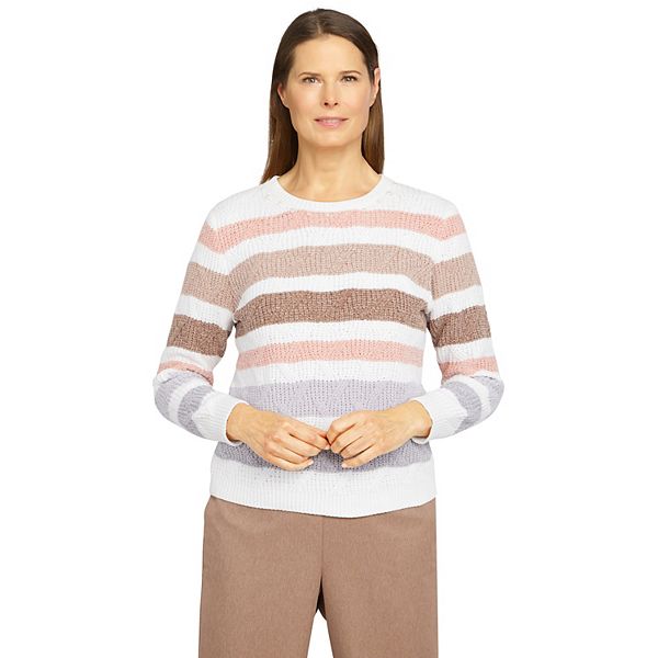 Women's Alfred Dunner Crewneck Long Sleeve Pointelle Chenille Sweater