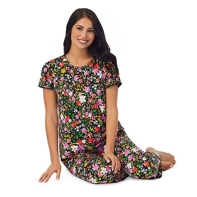 Women's Cuddl Duds® Cozy Short Sleeve Pajama Top and Wide Leg Cropped Pajama Pants Sleep Set