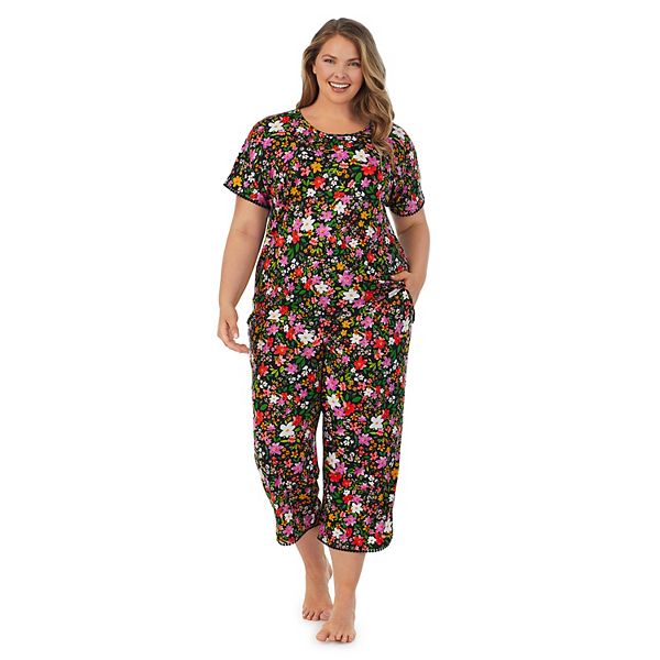 Plus Size Cuddl Duds® Cozy Short Sleeve Pajama Top and Wide Leg Cropped