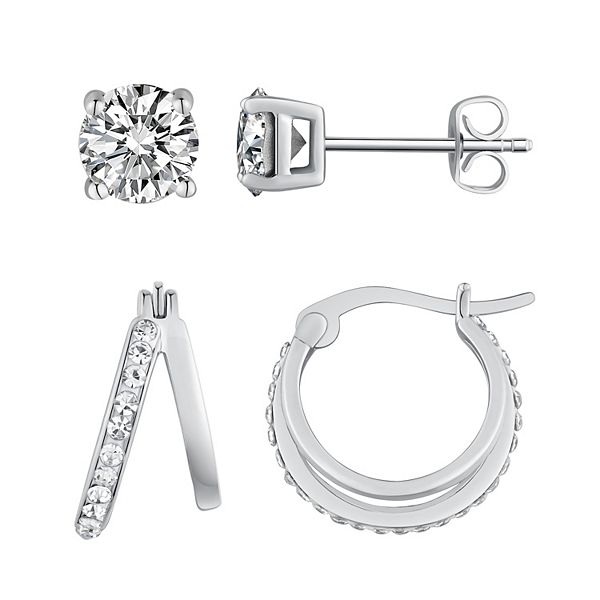 Chrystina Crystal 2 Pair Stud & Split Hoop Earring Set