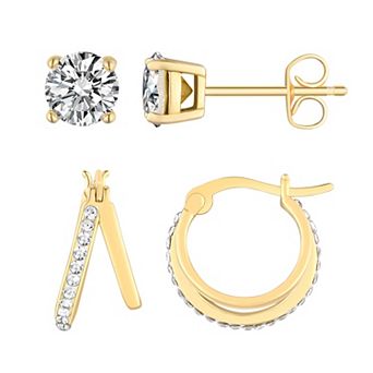 Chrystina Crystal 2 Pair Stud & Split Hoop Earring Set