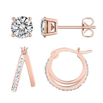 Chrystina Crystal 2 Pair Stud & Split Hoop Earring Set