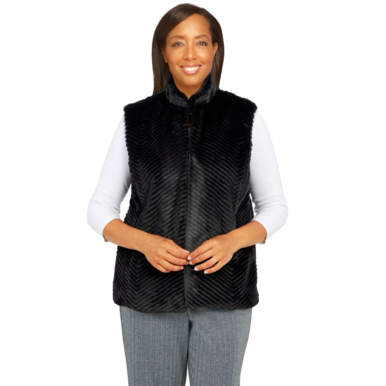 petite faux fur vests