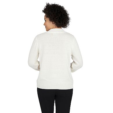 Petite Alfred Dunner Mockneck Long Sleeve Colorblock Sweater