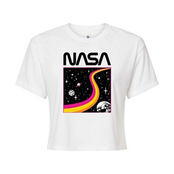 Juniors' NASA Star Field Cropped Graphic Tee