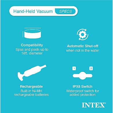 Intex Rechargeable Handheld Above Ground Pool Vacuum Cleaner with 2 Brush Heads