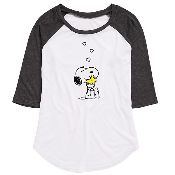 Juniors' Peanuts Snoopy & Woodstock Hug Raglan Graphic Tee