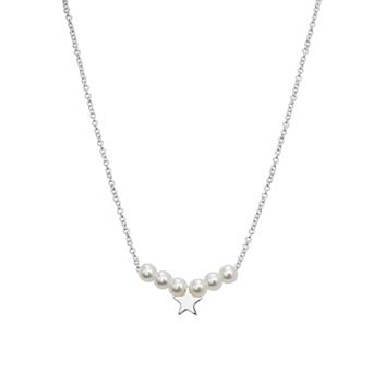 Charming Girl Kids Sterling Silver Simulated Pearl & Star Necklace