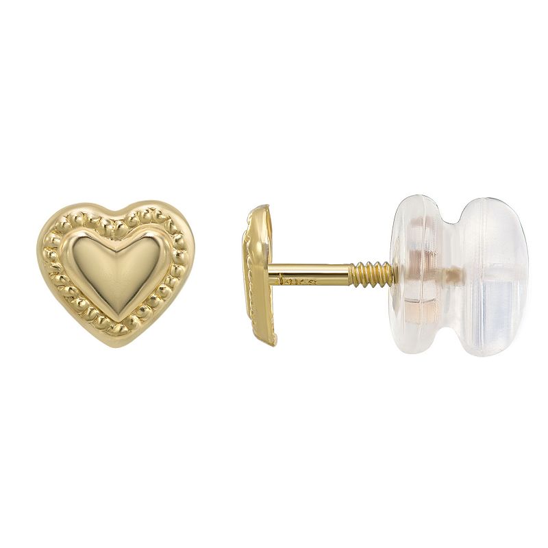 Charming Girl 14k Gold Beaded Heart Stud Earrings, Girls, Multicolor
