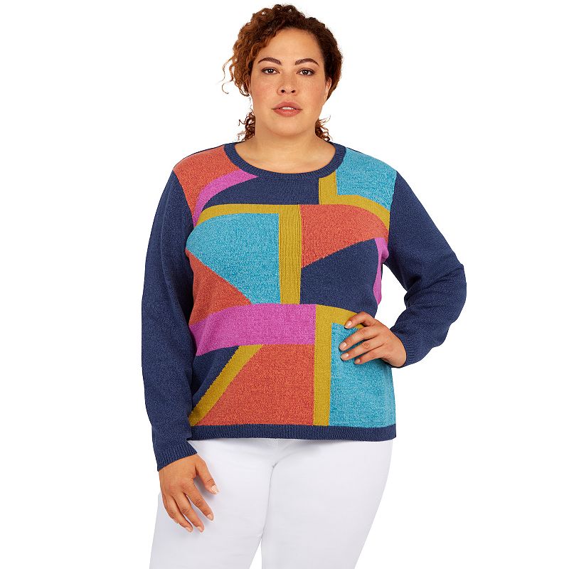 Plus Size Alfred Dunner Colorblock Crewneck Sweater, Womens, Size: 2XL, Bl