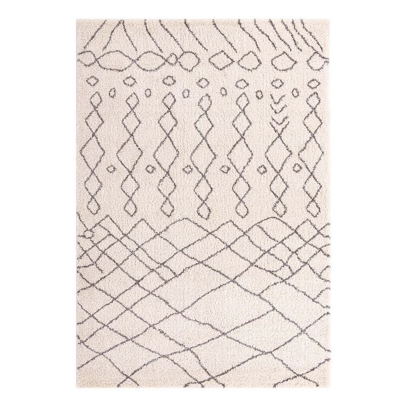 Unique Loom Geometric Rabat Shag Rug, White, 10X14 Ft