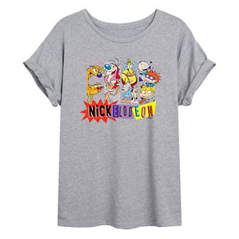 Juniors' Nickelodeon Logo & 90's Characters Oversized Graphic Tee