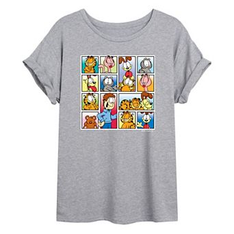 Juniors' Garfield & Friends Grid Oversized Graphic Tee