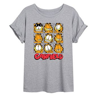 Juniors' Garfield Faces Grid Oversized Graphic Tee
