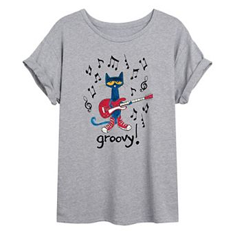 Juniors' Pete The Cat Guitar "Groovy" Oversized Graphic Tee