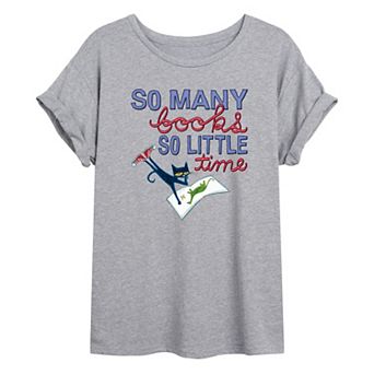 Juniors' Pete The Cat "So Many Books" Oversized Graphic Tee