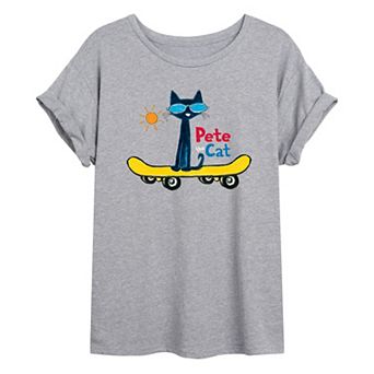 Juniors' Pete The Cat Skating Oversized Graphic Tee