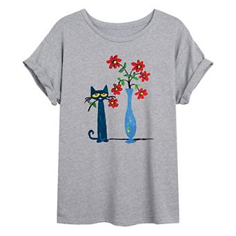 Juniors' Pete The Cat Flowers Oversized Graphic Tee