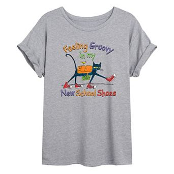 Juniors' Pete The Cat Shoes Oversized Graphic Tee