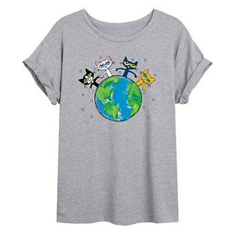 Juniors' Pete The Cat Earth Oversized Graphic Tee