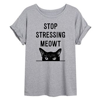Juniors' "Stressing Meowt" Cat Oversized Graphic Tee