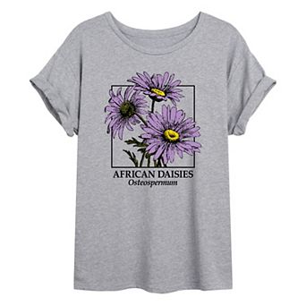 Juniors' Purple Daisies Oversized Graphic Tee
