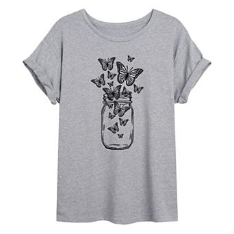 Juniors' Butterfly Jar Oversized Graphic Tee