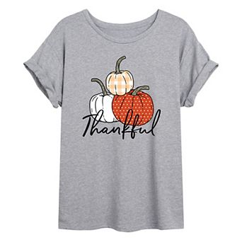 Juniors' "Thankful" Pumpkins Fall Oversized Graphic Tee