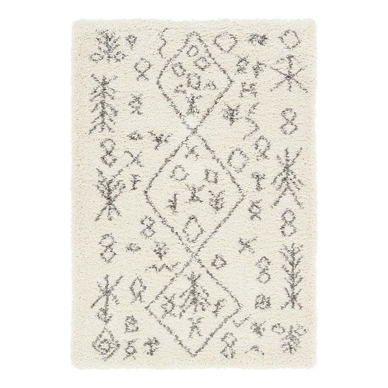 Unique Loom Tribal Rabat Shag Rug, White, 8X10 Ft