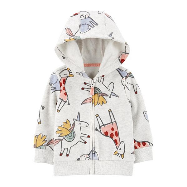 Baby Girl Carter's Unicorn Print Zip-Up Fleece Hoodie