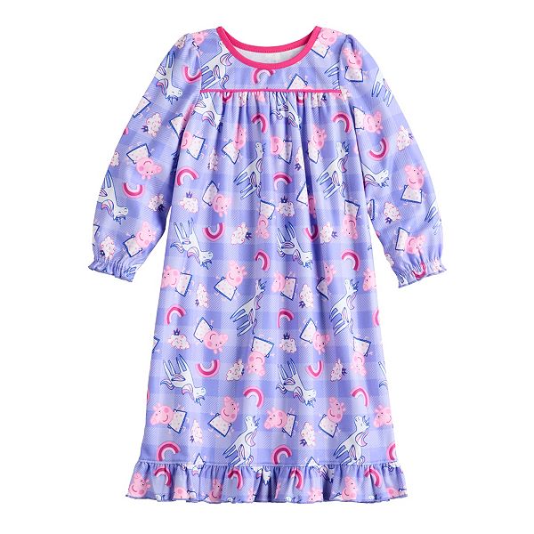 New Toddler Girl Peppa Pig Allover Print Ruffle Hem Nightgown