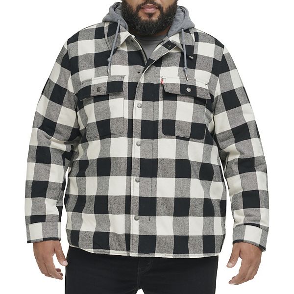 Big & Tall Levi's® Plaid Sherpa-Lined Hooded Shirt Jacket