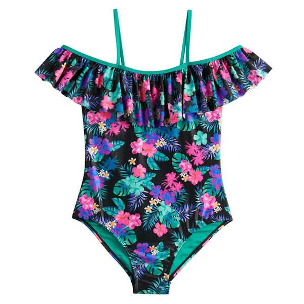 Girls 718 1/2 Plus SO® Floral OffShoulder One Piece Swimsuit