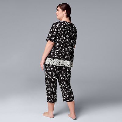 Plus Size Simply Vera Vera Wang Short Sleeve Pajama Top and Capri Pajama Pants Sleep Set