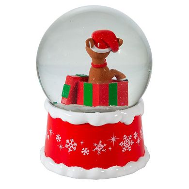 Rudolph In Present Christmas Water Globe Table Decor