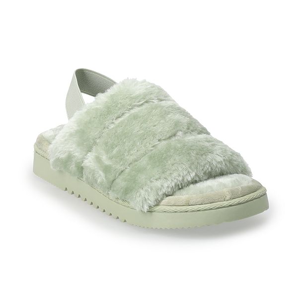 Women's Sonoma Goods For Life® Faux Fur Slide Slipper with Backstrap Sage (SMALL) BrickSeek