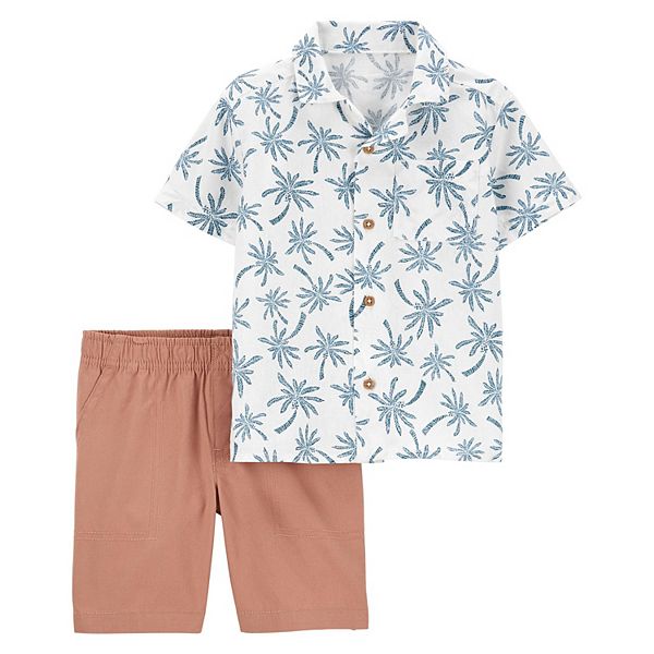 Babyhug Rayon Woven Half Sleeves Palm Tree Printed Shirt & Shorts Set - Light Green