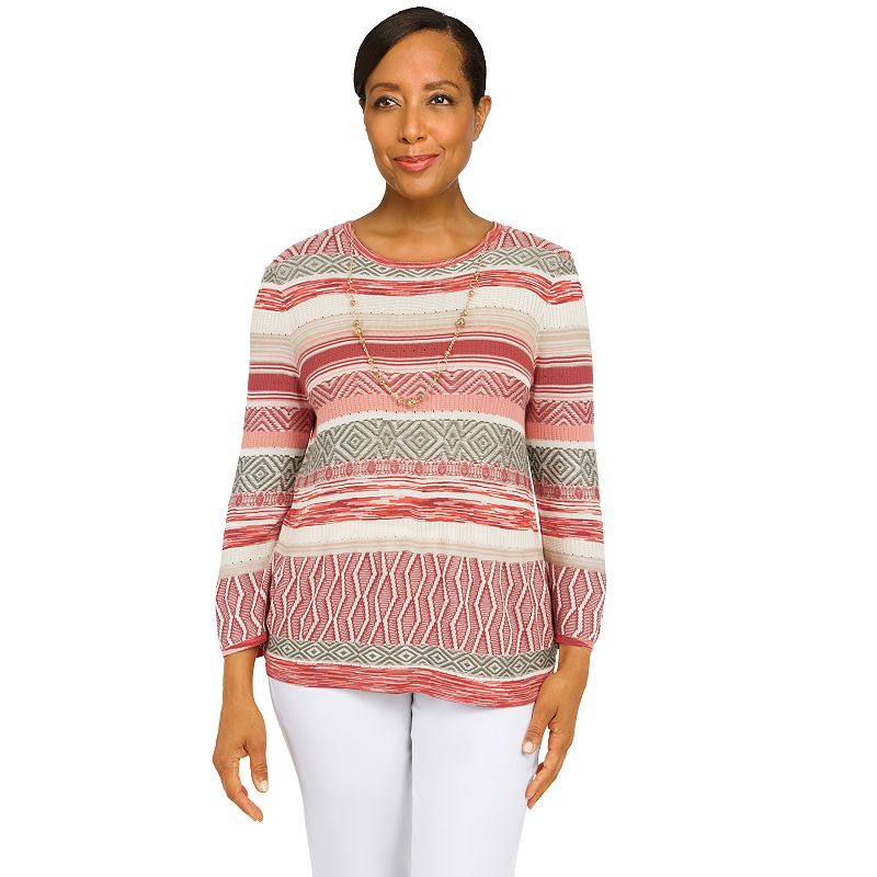 Petite Alfred Dunner Three-Quarter Sleeve Striped Sweater, Womens, Size: X