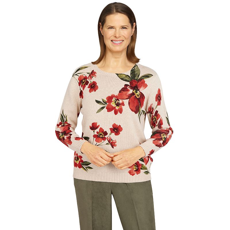 Petite Alfred Dunner Tossed Floral Print Sweater, Womens, Size: Large Peti