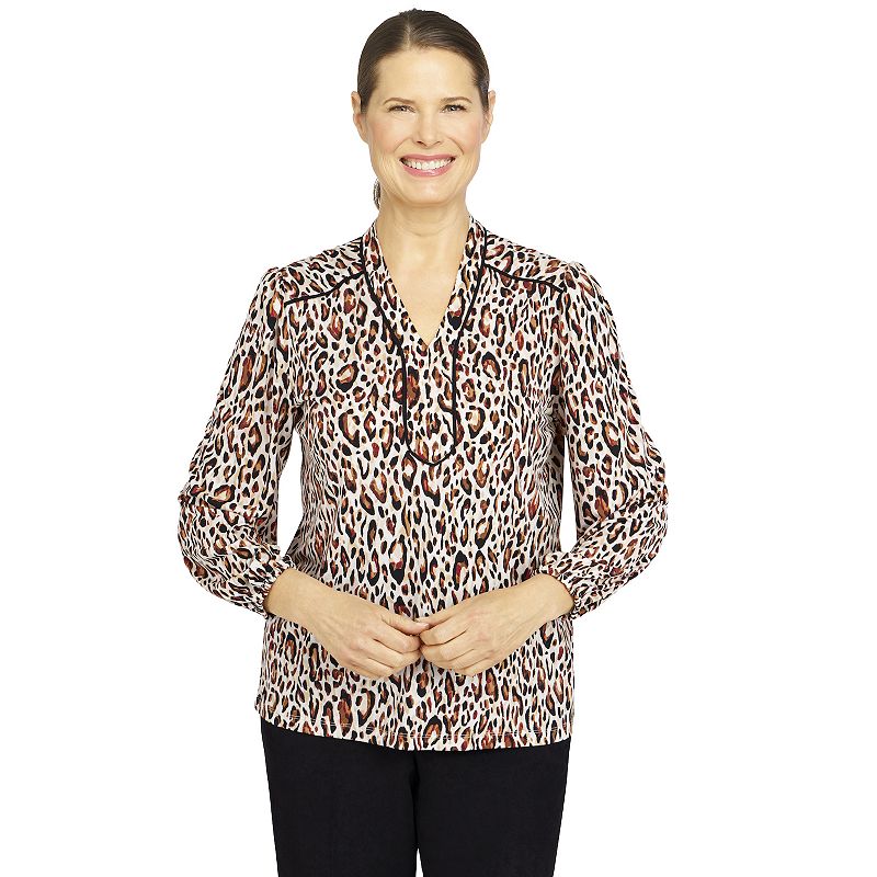 Petite Alfred Dunner Leopard Print Splitneck Shirt, Womens, Size: XL Petit