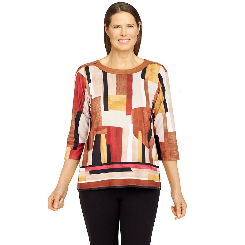 Petite Alfred Dunner Three-Quarter Sleeve Colorblock Top, Womens, Size: La